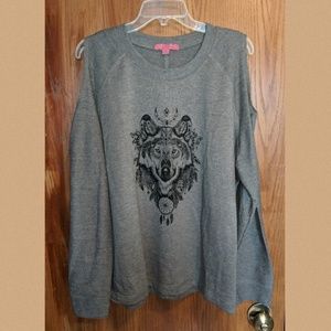 Cold shoulder wolf sweatshirt
